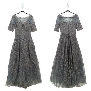 Montage Mon Cheri Women 8 Gown Charcoal Gray 219976 Evening Lace Mother of Bride